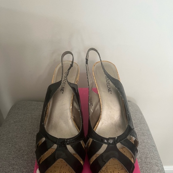 Madeline Black Gloss Wedge Sandals - Picture 1 of 4